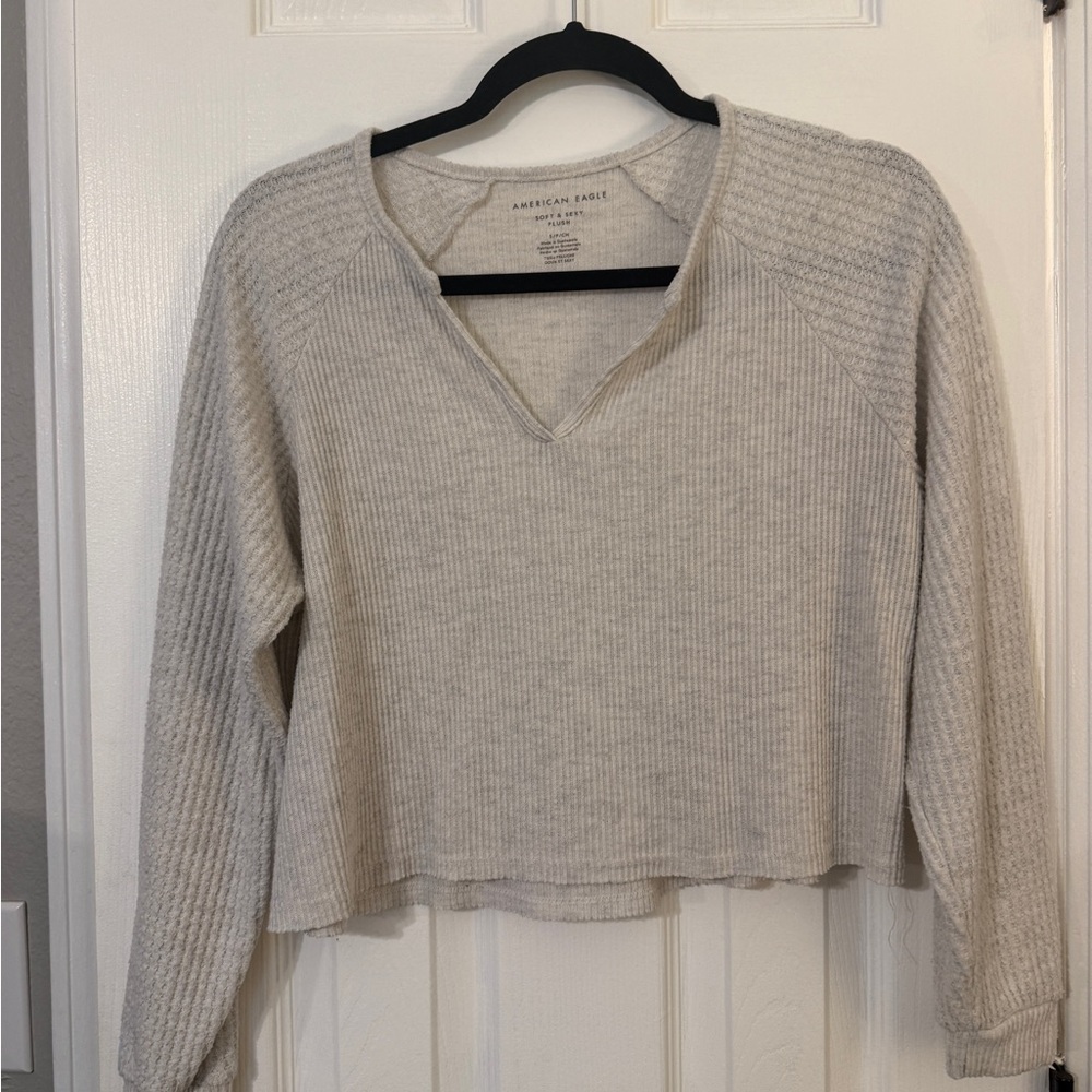 AE Soft & Sexy Plush Cream Waffle Sweater - Picture 3 of 8